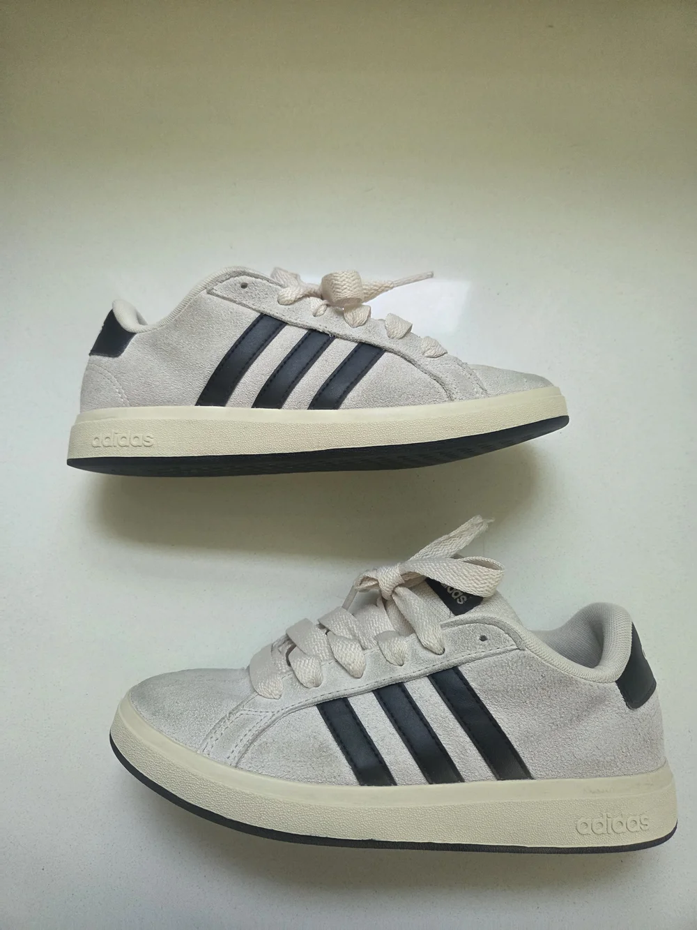 adidas Kids Cream Suede Sneakers with Black Stripes